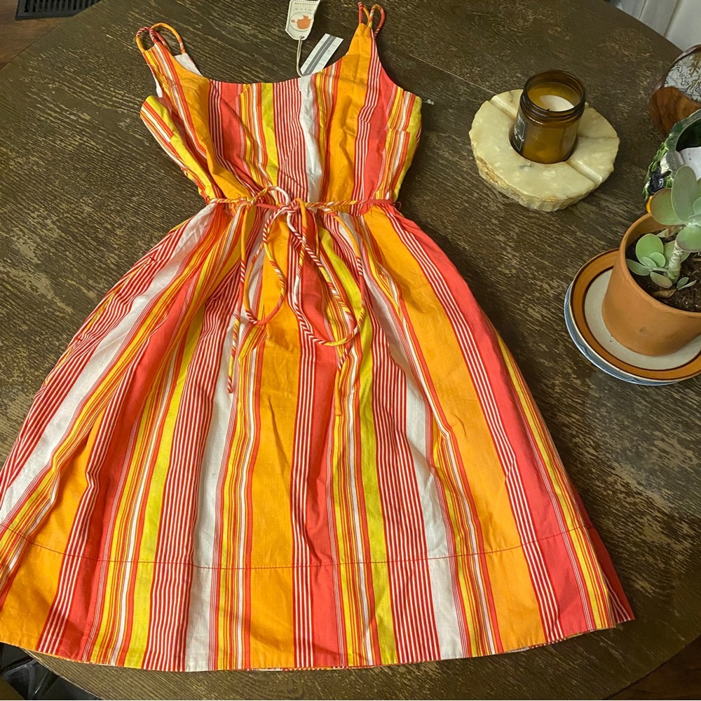 NWT ModCloth Tulle stripe wrap belt dress S orange pink summer